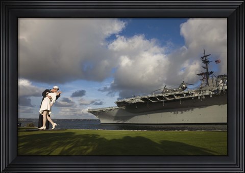 Framed Sculpture Unconditional Surrender with USS Midway aircraft carrier, San Diego, California, USA Print