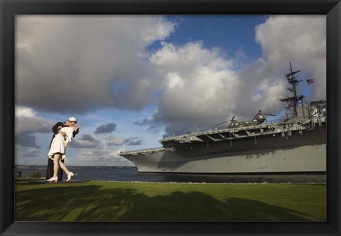 Framed Sculpture Unconditional Surrender with USS Midway aircraft carrier, San Diego, California, USA Print