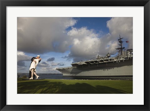 Framed Sculpture Unconditional Surrender with USS Midway aircraft carrier, San Diego, California, USA Print