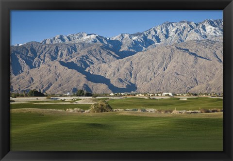 Framed Golf course with mountain range, Desert Princess Country Club, Palm Springs, Riverside County, California, USA Print