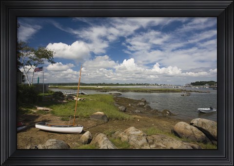 Framed Rocks on the coast, Annisquam Harbor Light, Gloucester, Cape Ann, Massachusetts, USA Print