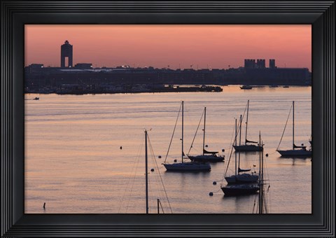 Framed Boats in the sea, Logan International Airport, Boston Harbor, Boston, Massachusetts, USA Print