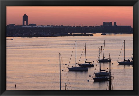 Framed Boats in the sea, Logan International Airport, Boston Harbor, Boston, Massachusetts, USA Print