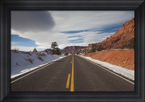 Framed Highway passing through a landscape, Utah State Route 24, Capitol Reef National Park, Torrey, Wayne County, Utah, USA Print