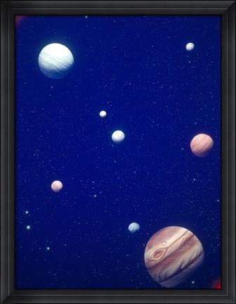 Framed Conceptualized solar system with planets, Jupiter in foreground Print