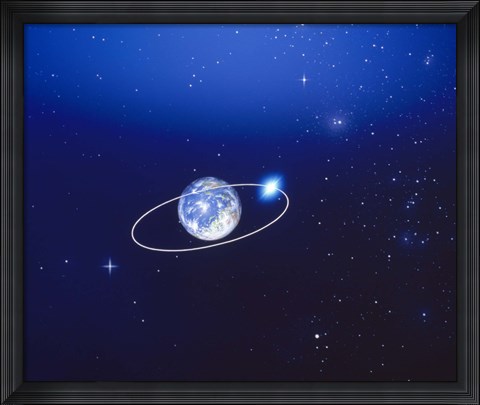 Framed Space, Earth and moon concept Print