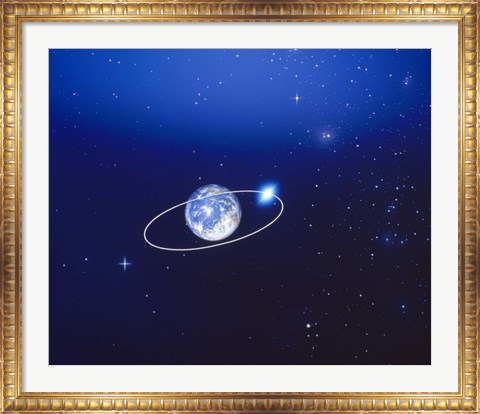 Framed Space, Earth and moon concept Print