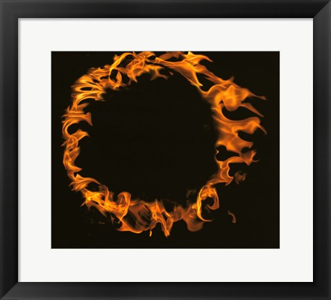 Framed Flamed Circle on Black Background Print