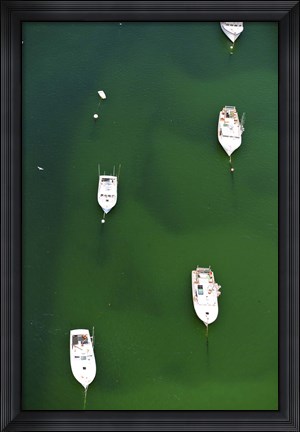 Framed Aerial view of boats in the sea, Cape Cod, Barnstable County, Massachusetts, USA Print
