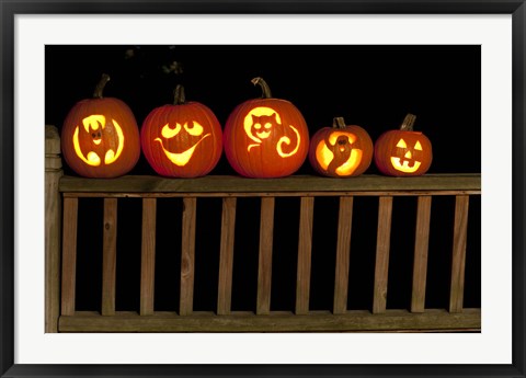 Framed Jack o&#39; lanterns lit up at night, Atlanta, Georgia, USA Print