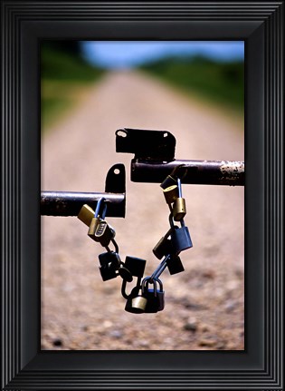 Framed Close-up of padlocks on a barrier Print