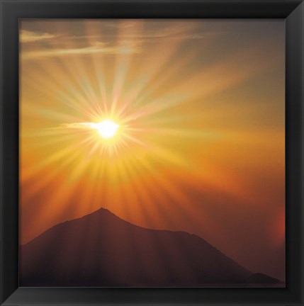 Framed Sun Shinning Over the Mountain, Computer graphics, Lens Flare Print