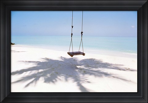 Framed Beach swing and shadow of palm tree on sand Print