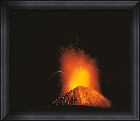 Framed Volcano exploding lava Print