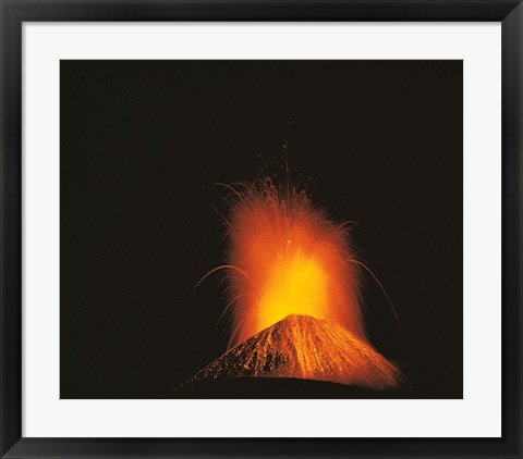 Framed Volcano exploding lava Print