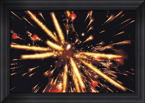 Framed Ignited Fireworks against a Night Sky Print