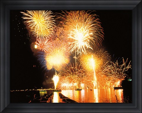 Framed Fireworks display in night Print