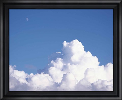 Framed Cumulus clouds and moon in sky Print