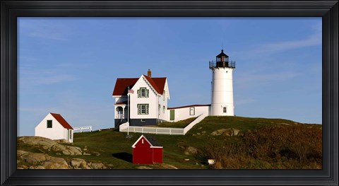 Framed Lighthouse on the hill, Cape Neddick Lighthouse, Cape Neddick, York, Maine, USA Print