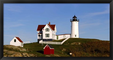 Framed Lighthouse on the hill, Cape Neddick Lighthouse, Cape Neddick, York, Maine, USA Print