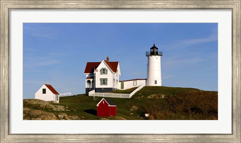 Framed Lighthouse on the hill, Cape Neddick Lighthouse, Cape Neddick, York, Maine, USA Print