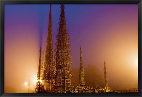 Framed Watts Towers at night, Watts, Los Angeles, California, USA Print