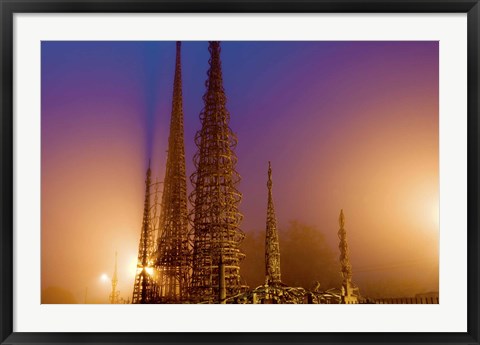 Framed Watts Towers at night, Watts, Los Angeles, California, USA Print