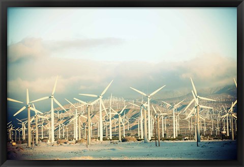 Framed Wind turbines with mountains in the background, Palm Springs, Riverside County, California, USA Print