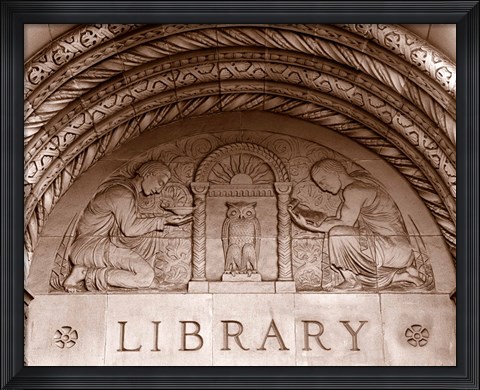 Framed Detail of carvings on the wall of Powell Library, University of California, Los Angeles, California, USA Print