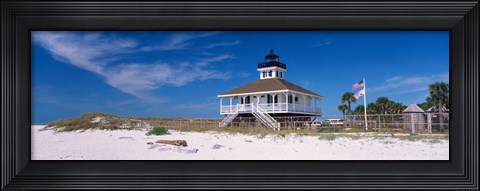 Framed Lighthouse on the beach, Port Boca Grande Lighthouse, Gasparilla Island State Park, Gasparilla Island, Florida, USA Print