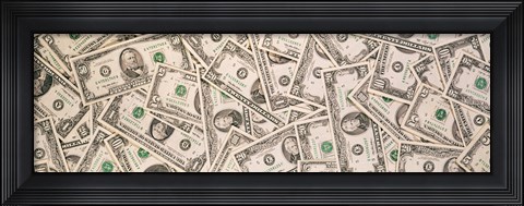 Framed Close-up of a pile of US Dollar bills Print