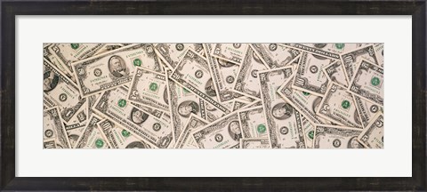 Framed Close-up of a pile of US Dollar bills Print