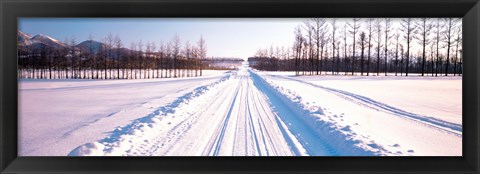Framed Snowy Road Hokkaido Shari-cho Japan Print