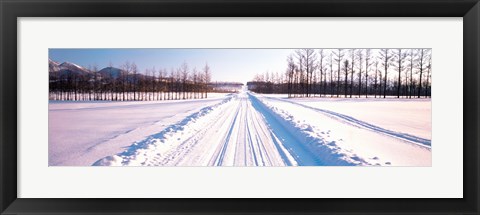 Framed Snowy Road Hokkaido Shari-cho Japan Print