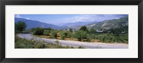 Framed Road passing through a landscape with mountains in the background, Andalucian Sierra Nevada, Andalusia, Spain Print