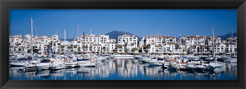 Framed Boats at a harbor, Puerto Banus, Costa Del Sol, Andalusia, Spain Print