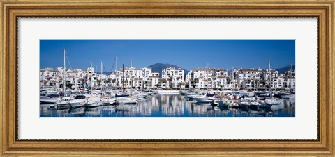 Framed Boats at a harbor, Puerto Banus, Costa Del Sol, Andalusia, Spain Print