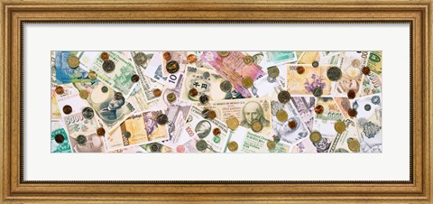 Framed Collection of various currencies Print