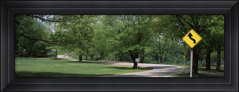 Framed Double bend sign in a park, Letchworth State Park, New York State, USA Print