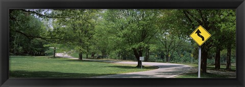 Framed Double bend sign in a park, Letchworth State Park, New York State, USA Print