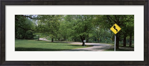 Framed Double bend sign in a park, Letchworth State Park, New York State, USA Print