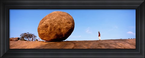 Framed Low angle view of a sacred rock, Krishna&#39;s Butterball, Mahabalipuram, Tamil Nadu, India Print