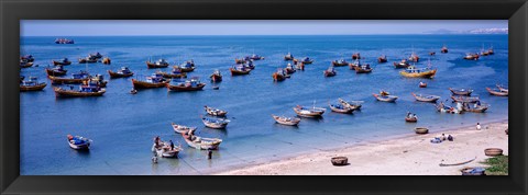 Framed Fishing boats at a harbor, Mui Ne, Vietnam Print