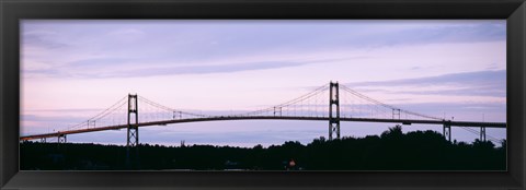 Framed Silhouette of a suspension bridge across a river, Thousand Islands Bridge, St. Lawrence River, New York State, USA Print