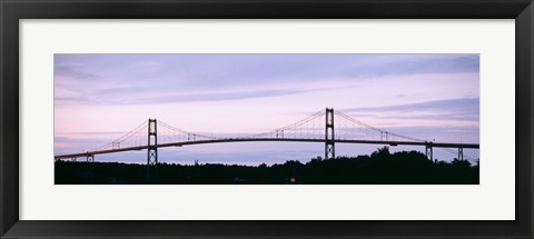 Framed Silhouette of a suspension bridge across a river, Thousand Islands Bridge, St. Lawrence River, New York State, USA Print