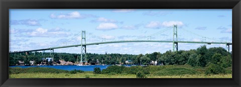 Framed Suspension bridge across a river, Thousand Islands Bridge, St. Lawrence River, New York State, USA Print