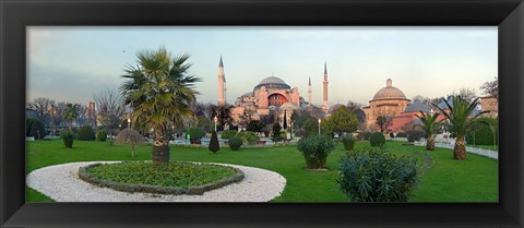 Framed Formal garden in front of a church, Aya Sofya, Istanbul, Turkey Print