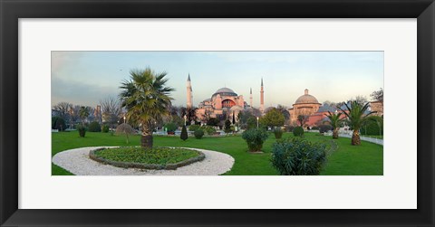 Framed Formal garden in front of a church, Aya Sofya, Istanbul, Turkey Print