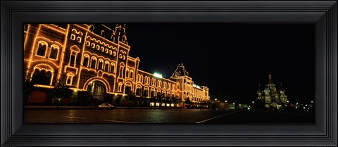 Framed Facade of a building lit up at night, GUM, Red Square, Moscow, Russia Print