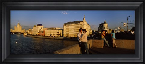Framed Side profile of a couple romancing, Moskva River, Moscow, Russia Print